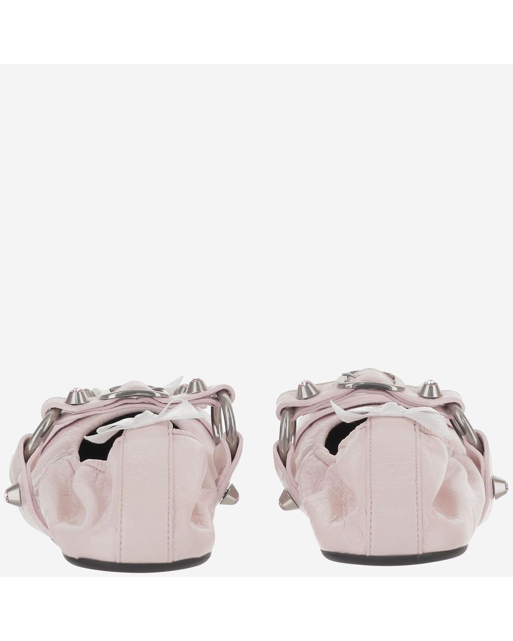 Balenciaga White City Flat Leather Ballerina Flats With Bows Lambskin