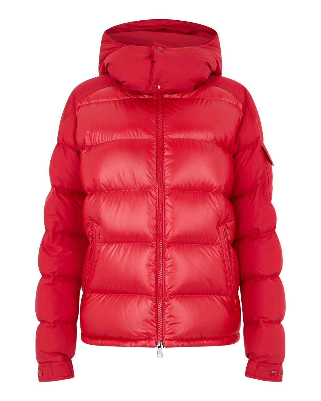 Moncler Red Padded Hooded Jacket Polyester & Down for men