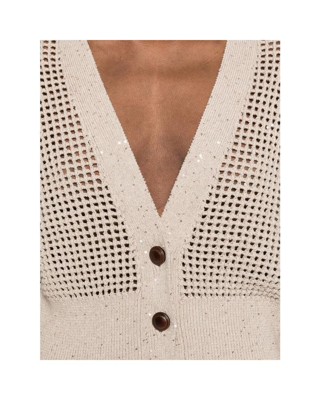 Brunello Cucinelli Natural Cadrigan Sequin Mesh Sweaters And Cardigans