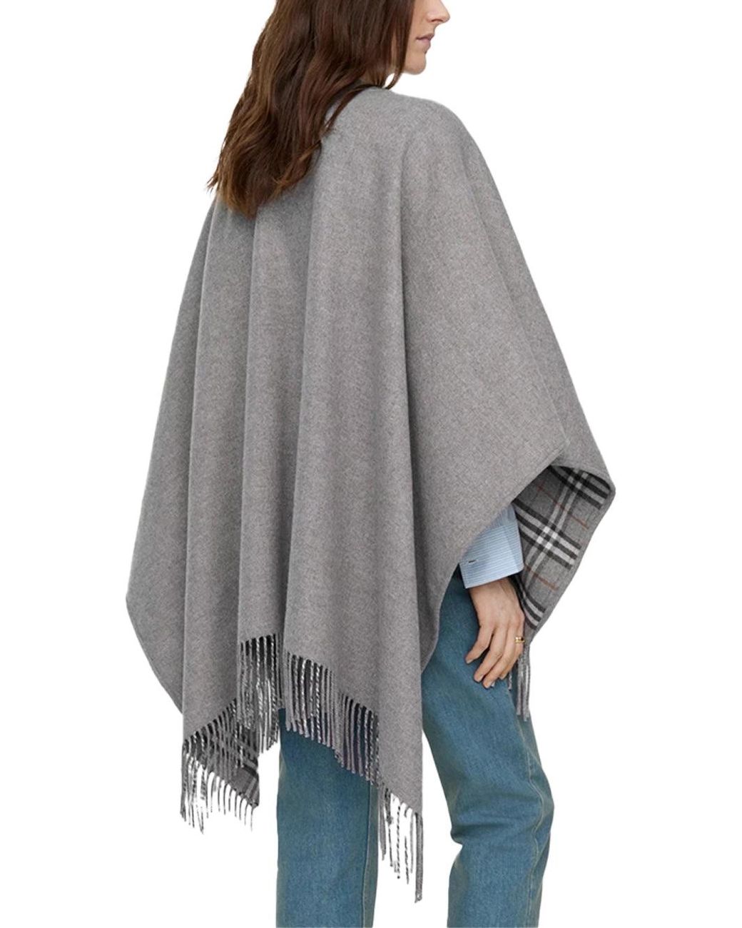 Burberry Gray Reversible Check Wool Cape
