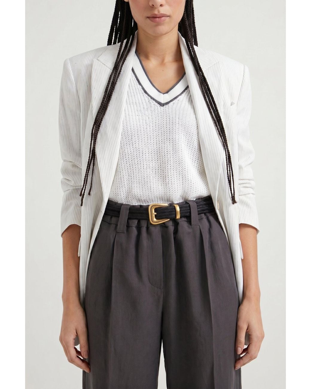 Brunello Cucinelli Gray Woven Belt With Buckle Accessories & Slg