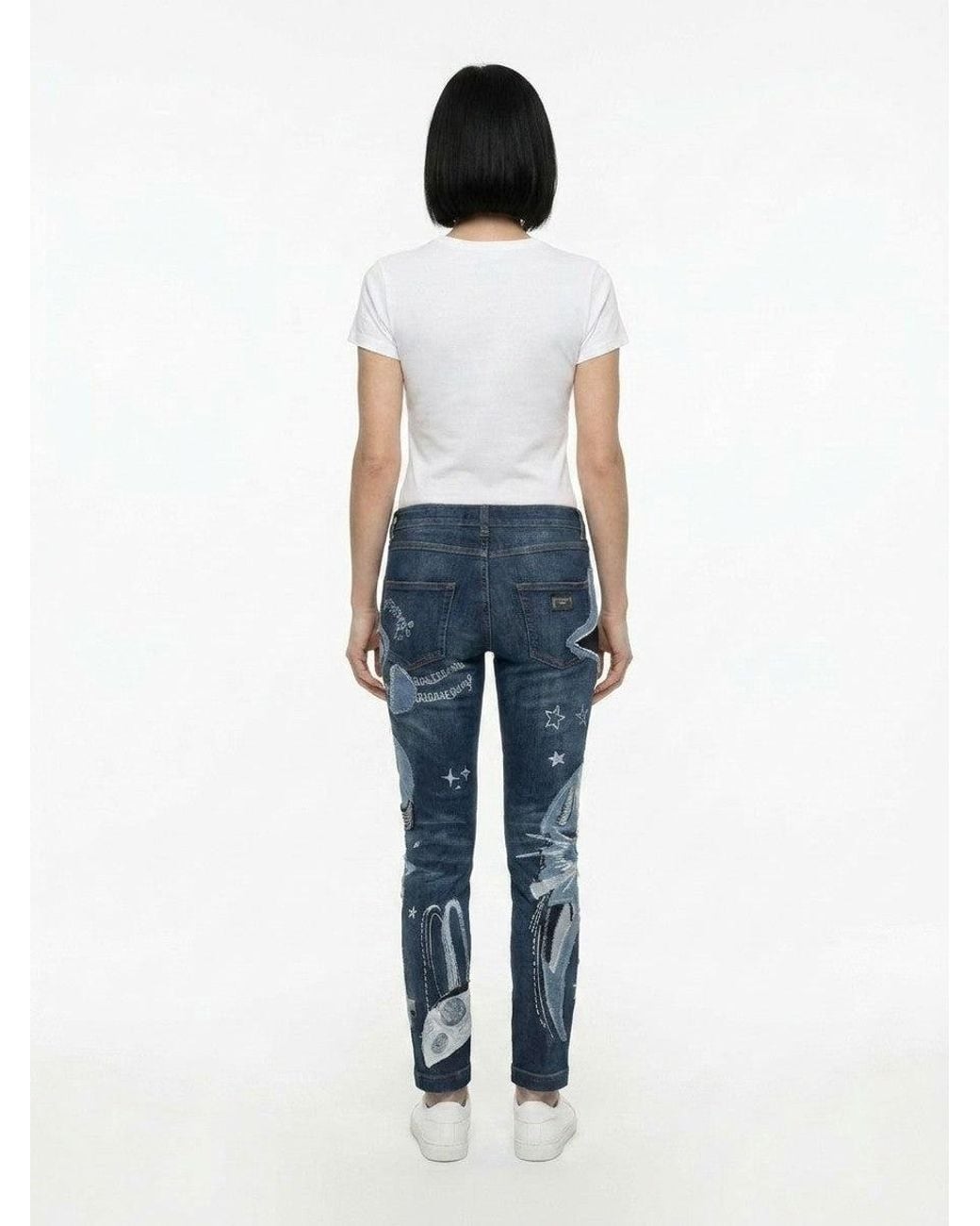 Dolce & Gabbana Blue Dolce & Gabbana Graphic-Print Denim Jeans