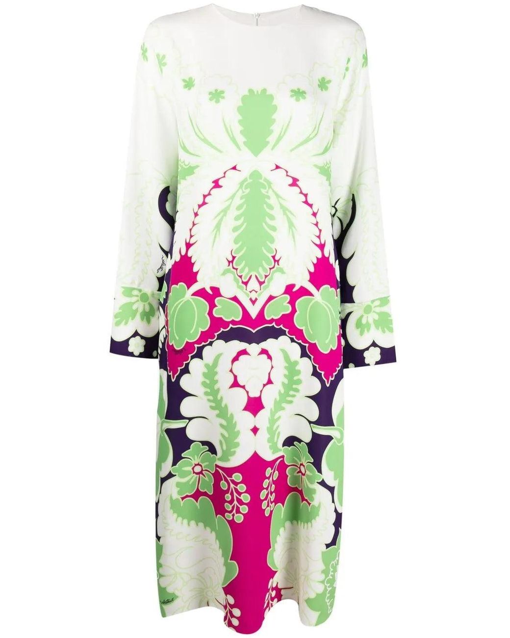 Valentino Green Floral Print Silk Midi Dress