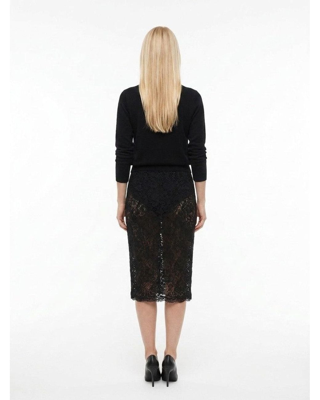 Dolce & Gabbana Black Dolce & Gabbana Lace Midi Skirt
