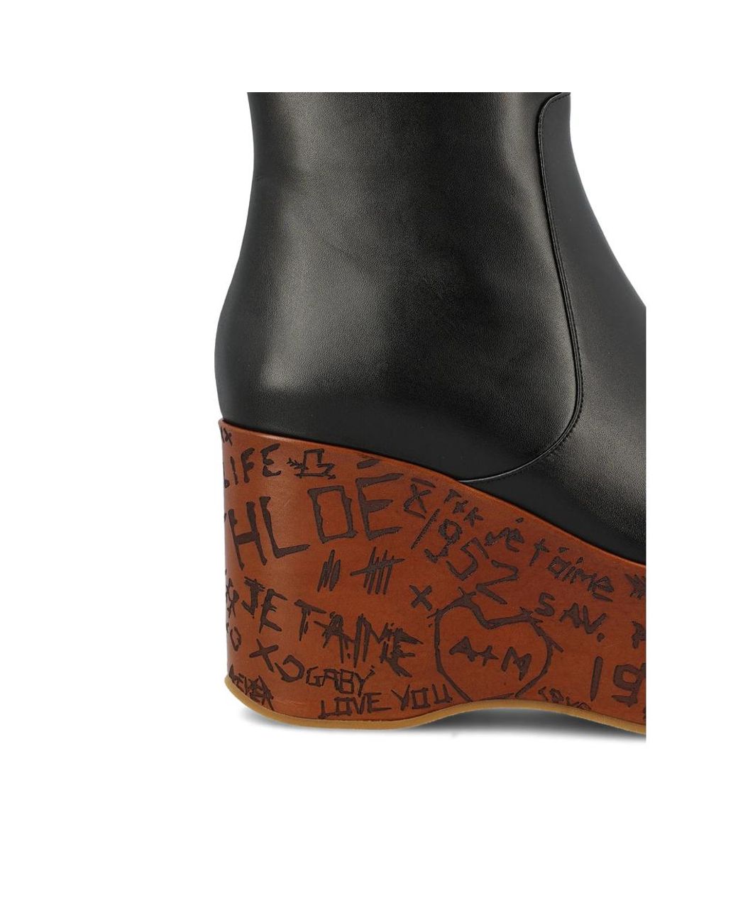 Chloé Brown Leather Wedge Ankle Boots