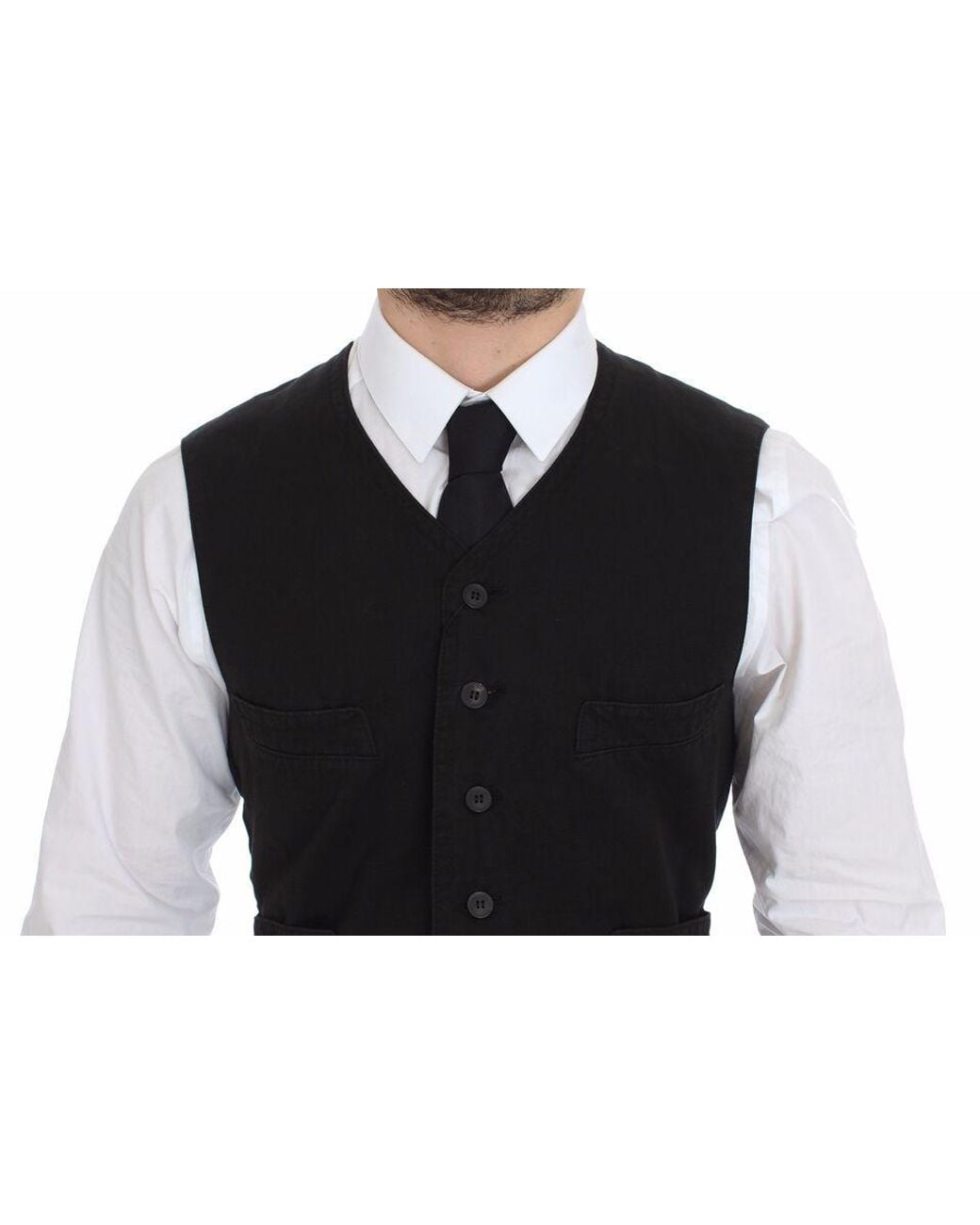 Dolce & Gabbana Black Flax Cotton Dress Vest Blazer for men