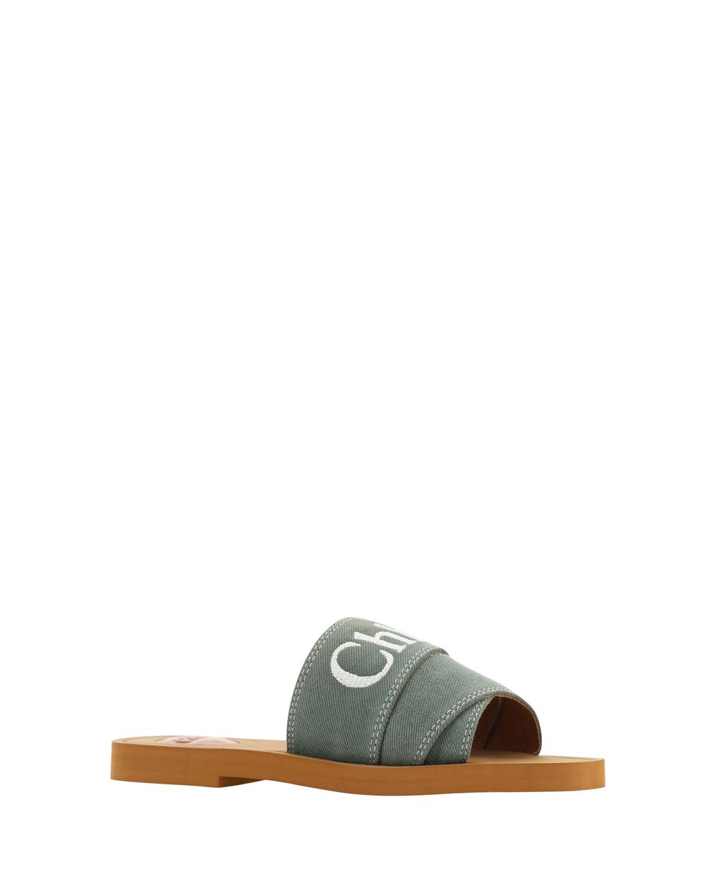 Chloé Green Forest Cotton Slides Woody Sandals