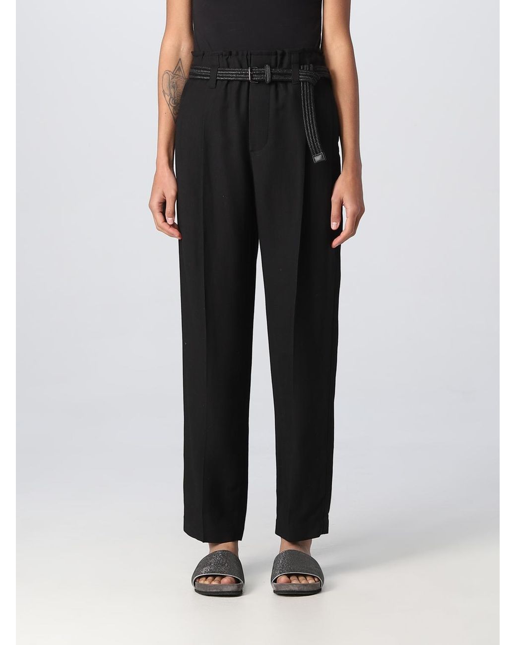 Brunello Cucinelli Black Relaxed Linen Trousers