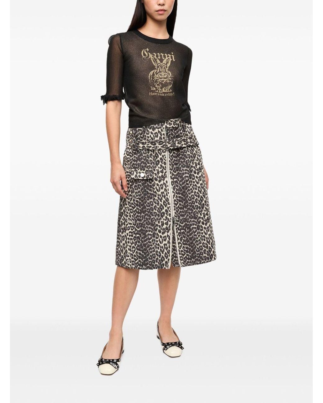 Ganni Black Bunny Crewneck Top