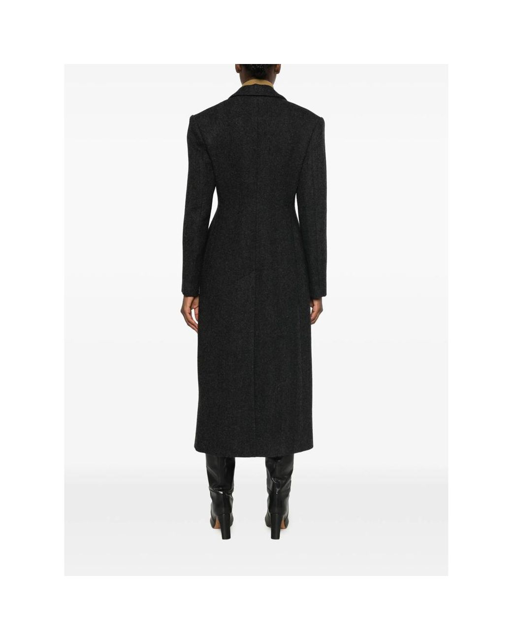 Tela Black Herringbone Single-Breasted Coat