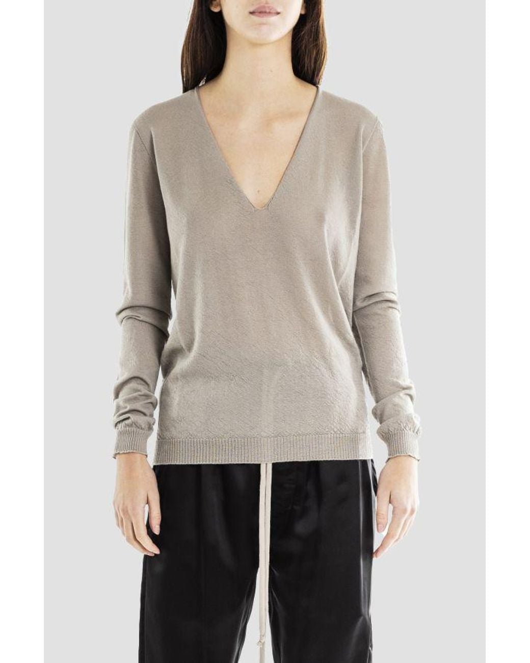 Rick Owens Natural Maille Col V Knitwear