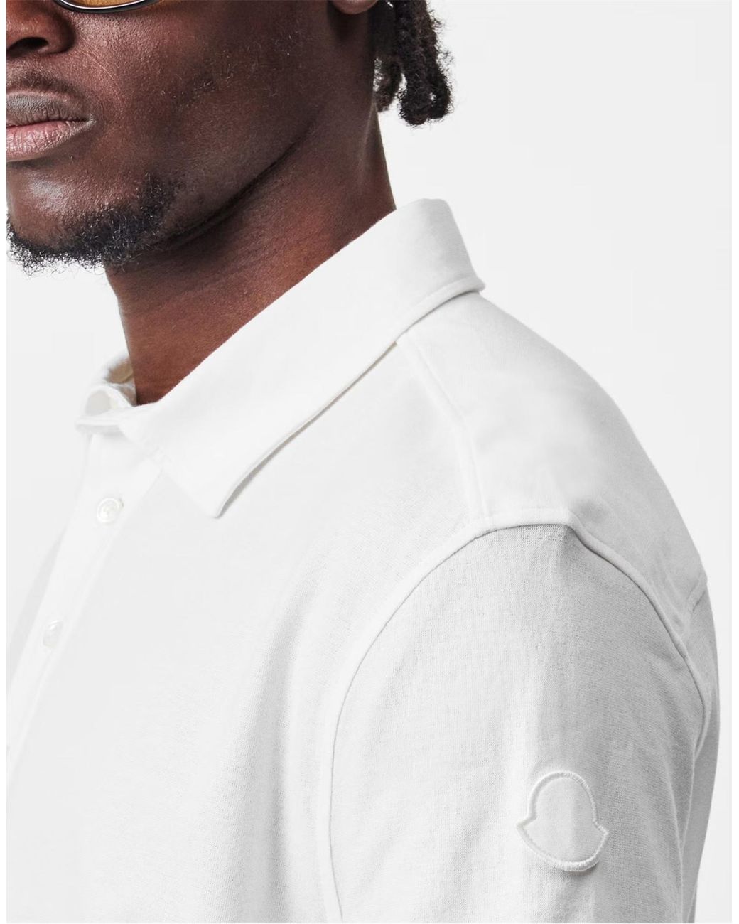Moncler White Logo Patch Polo Shirt for men