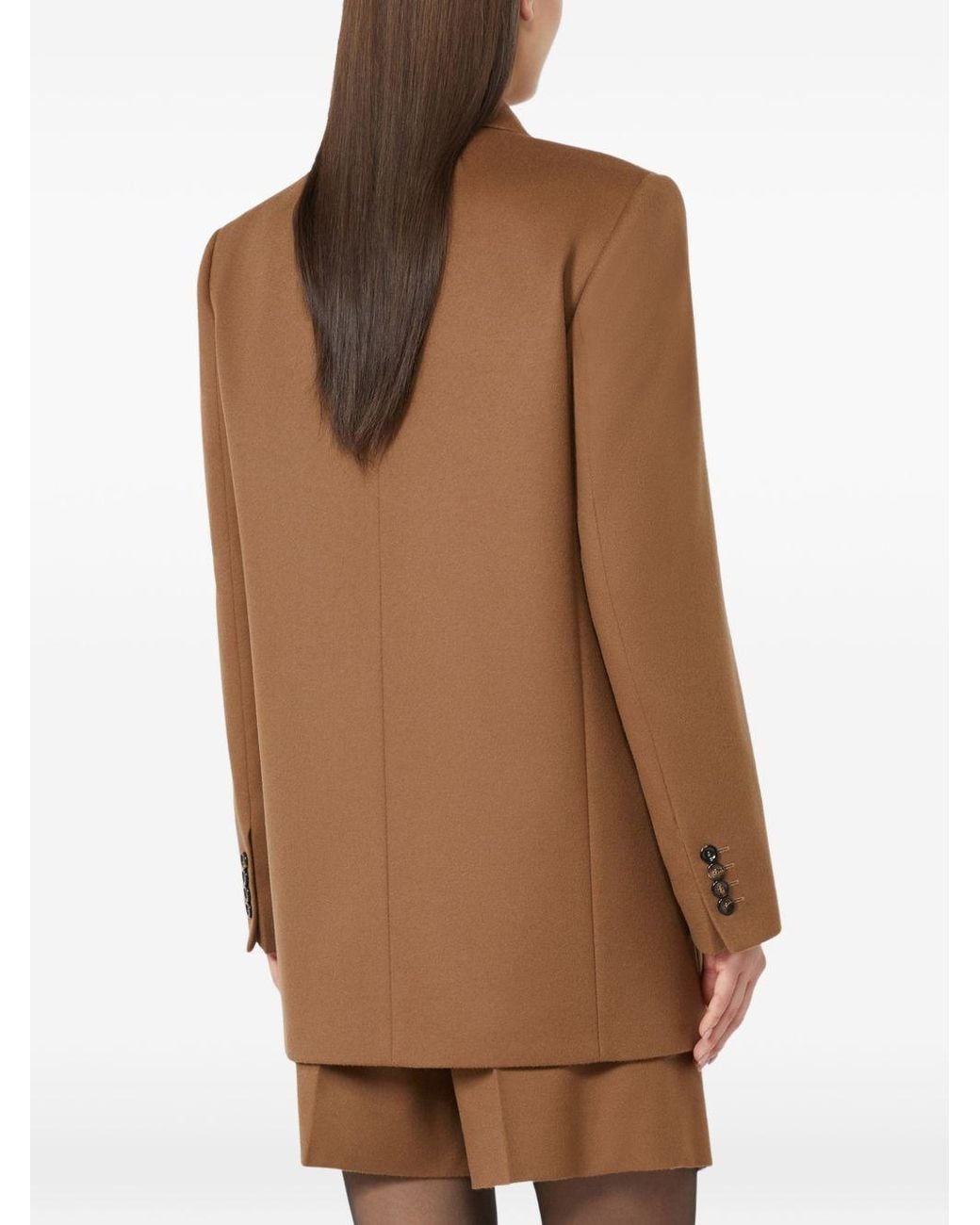 Max Mara Brown Msthobby Tan-Colored Lightweight Pure Wool Drap Loose-Fit Double-Breasted Blazer