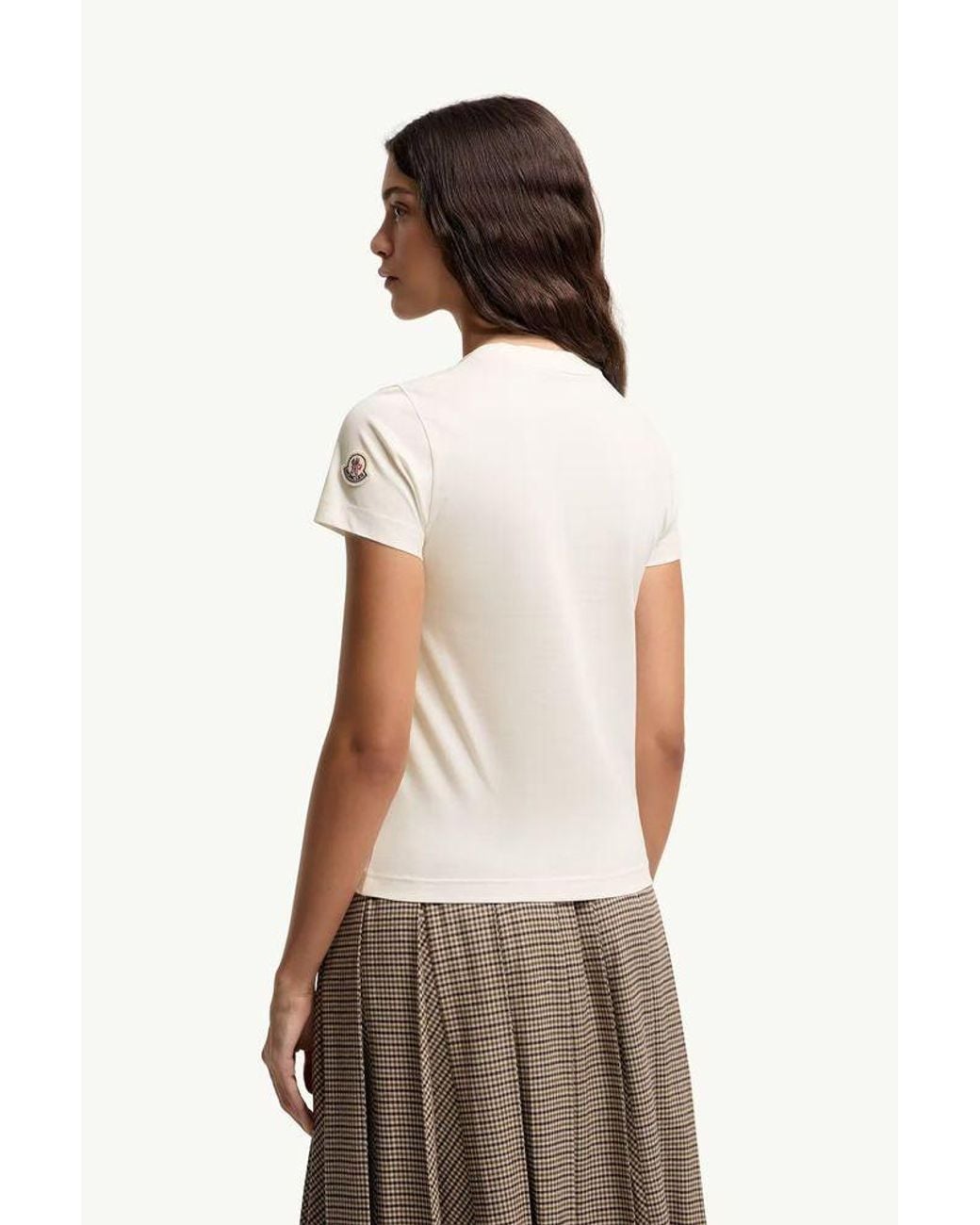 Moncler Natural Moncler Logo-Embroidered Crewneck T-Shirt — Cream