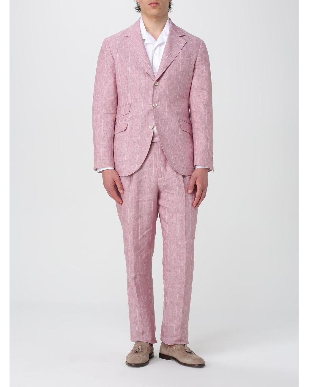 Brunello Cucinelli Pink Linen Pinstripe Blazer Clothing for men