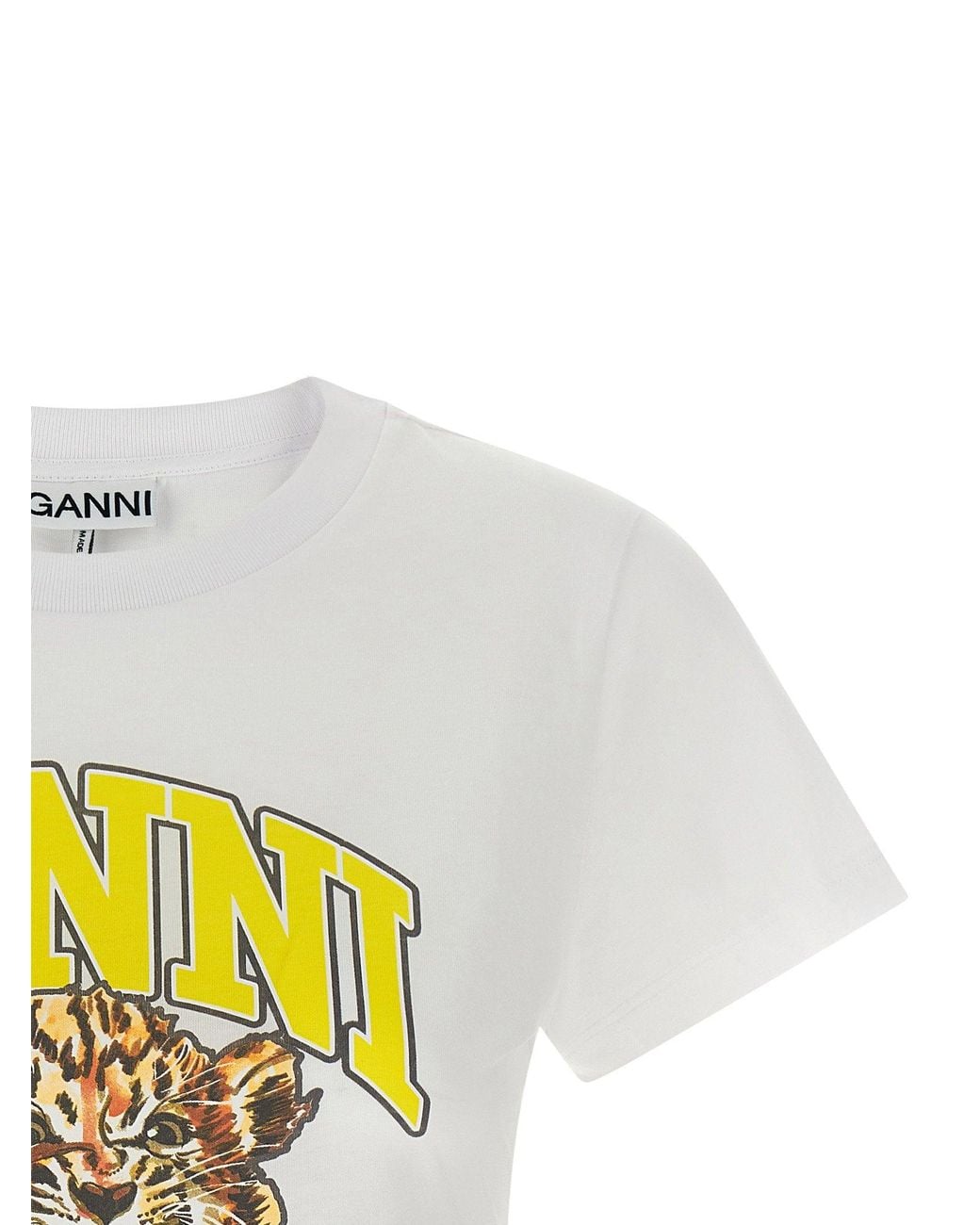 Ganni White Tiger-Print Organic Cotton T-Shirt