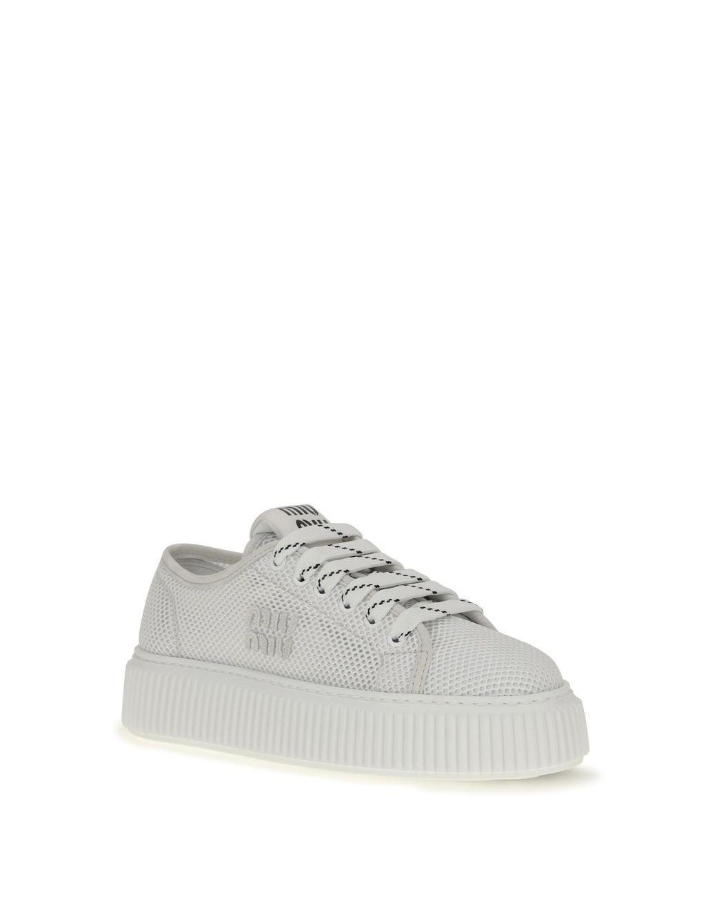 Miu Miu White Platform Sneakers Upper: Polyamide Lace-Up Shoes