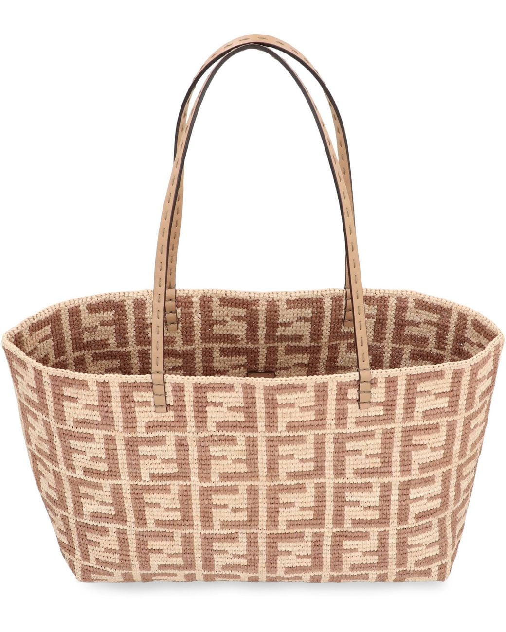 Fendi Multicolor Tote Bag Roll Large Raffia Natural-Honey