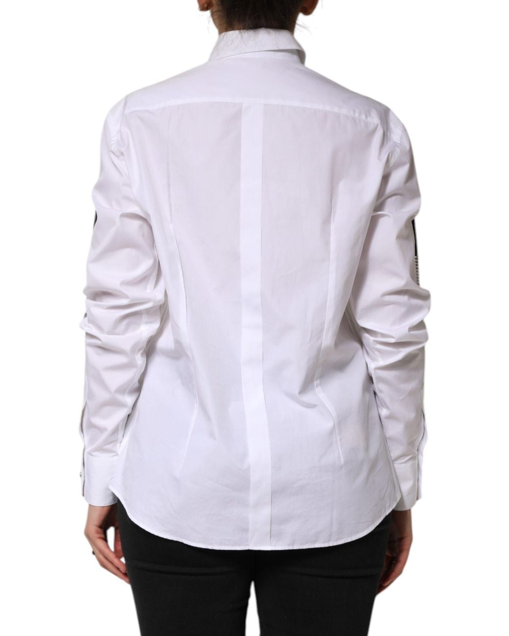 Dolce & Gabbana Gray Crystal Embellished Collared Shirt Top