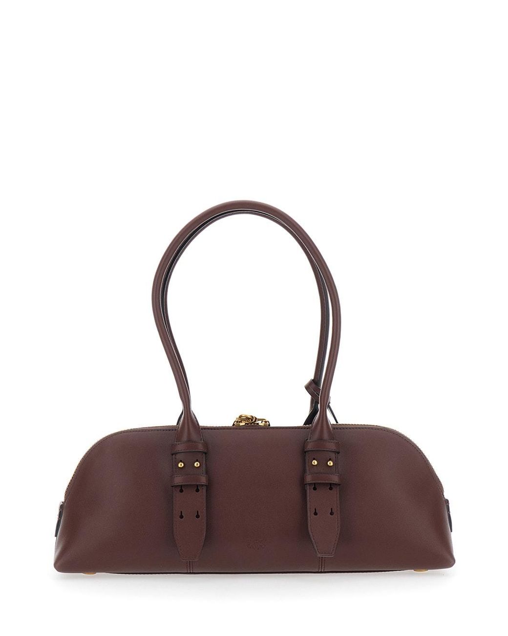 Pinko Purple Large Bowling Horizontal Shoulder Bag With Adjustable And Removable Strap And Leather Lock Detail For