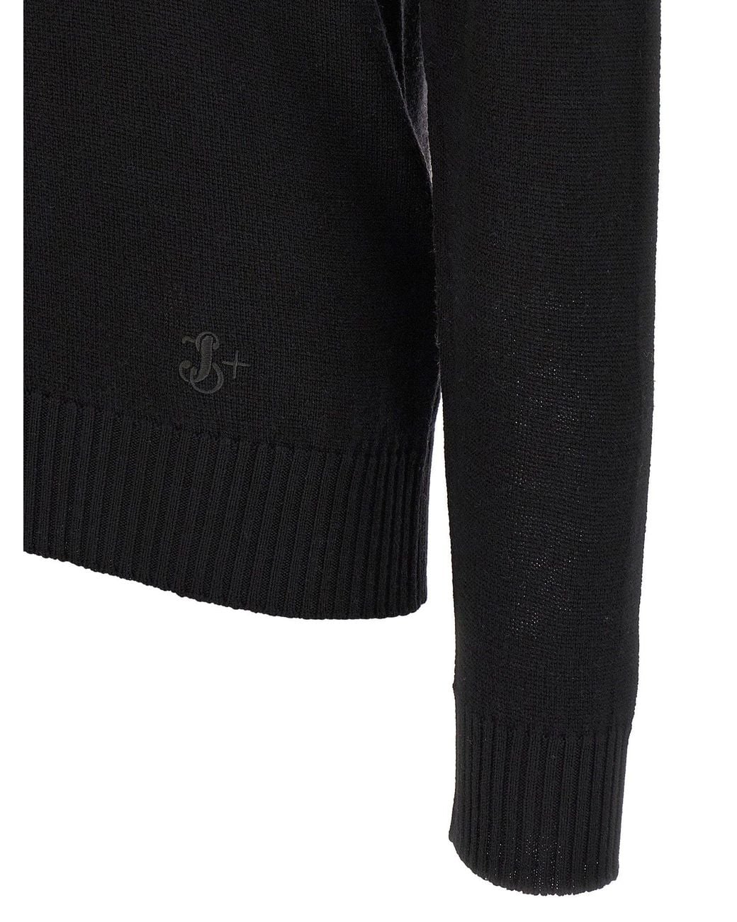 Jil Sander Black Logo-Embroidered Virgin Wool Sweater