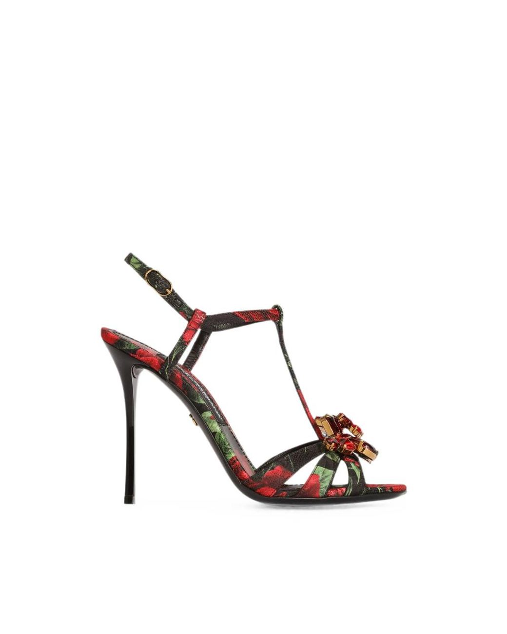 Dolce & Gabbana Pink Rose-Print Brocade Sandals