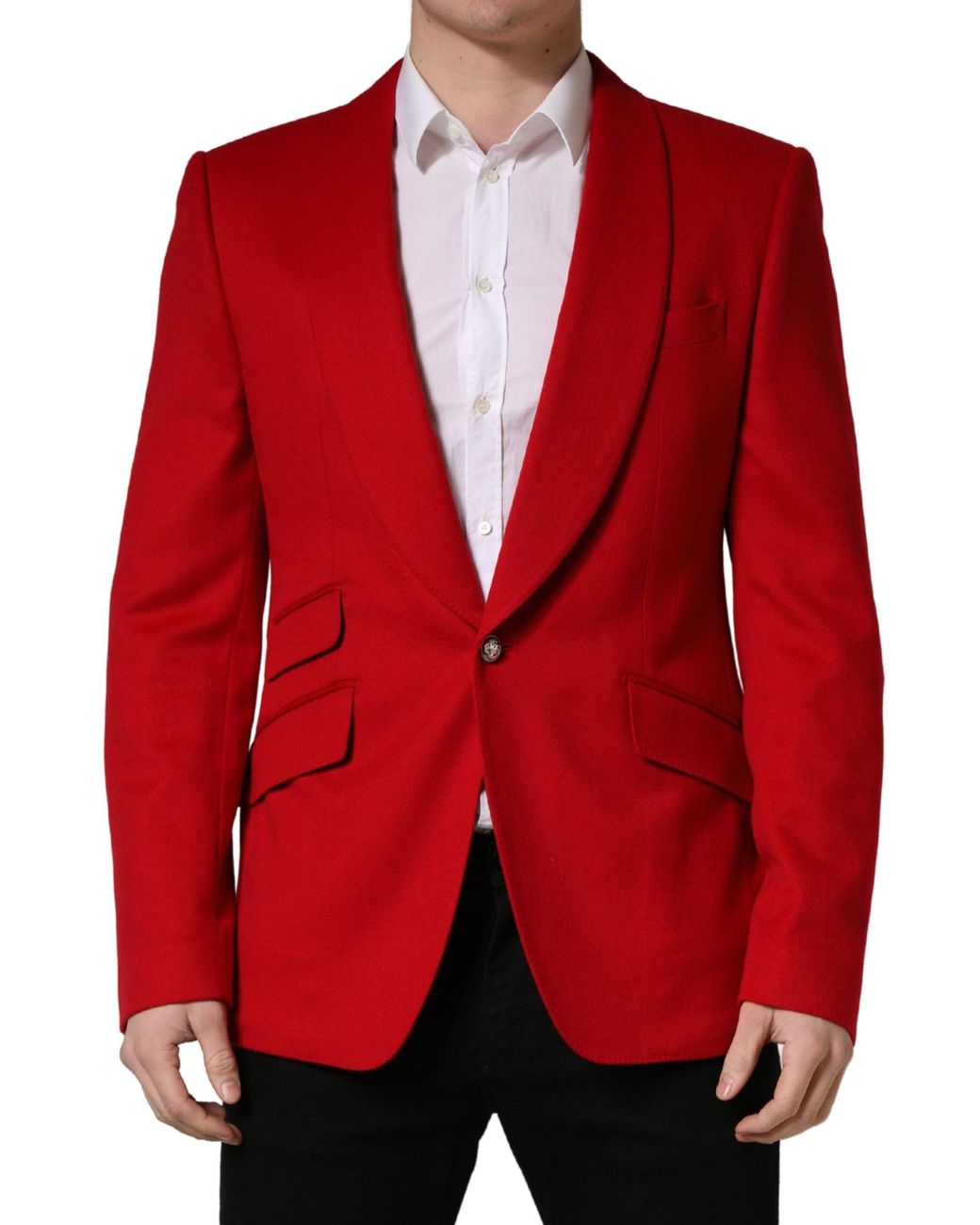 Dolce & Gabbana Red Cashmere Single Breasted Jacket Blazer for men