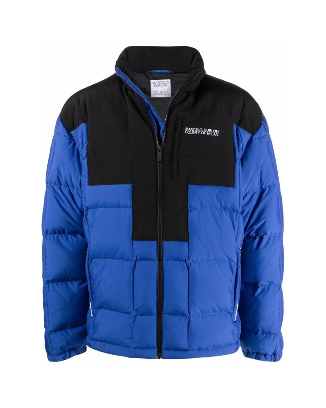 Marcelo Burlon Blue Cross Block Logo Down Jacket for men