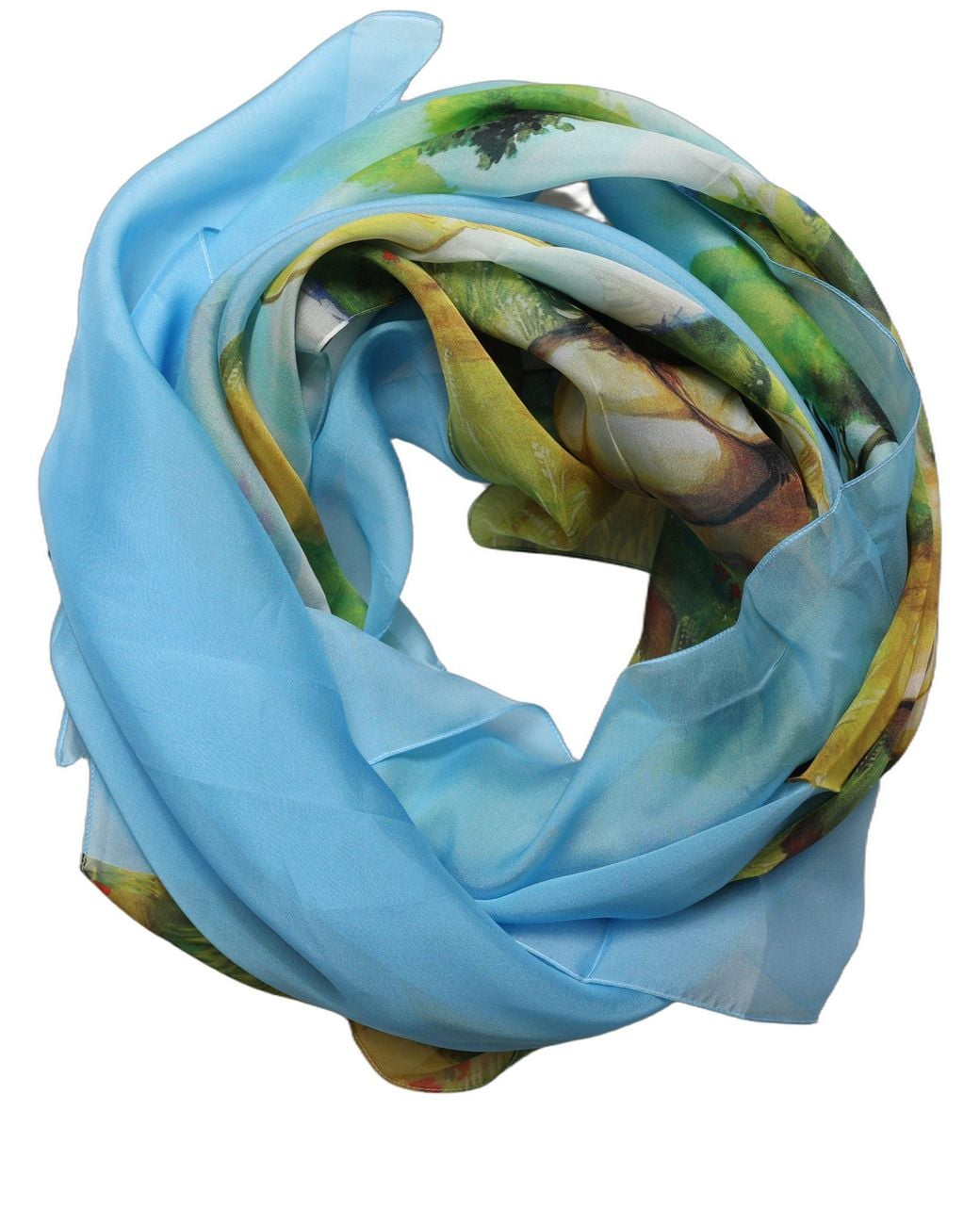 Dolce & Gabbana Blue Silk Landscape Foulard Scarf