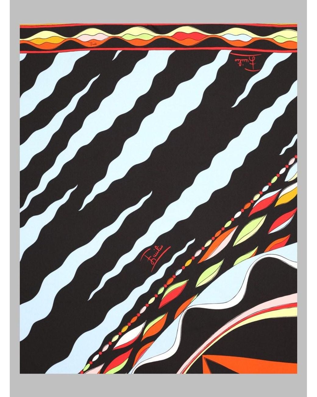 Emilio Pucci Black Printed Silk Scarf Scarfs