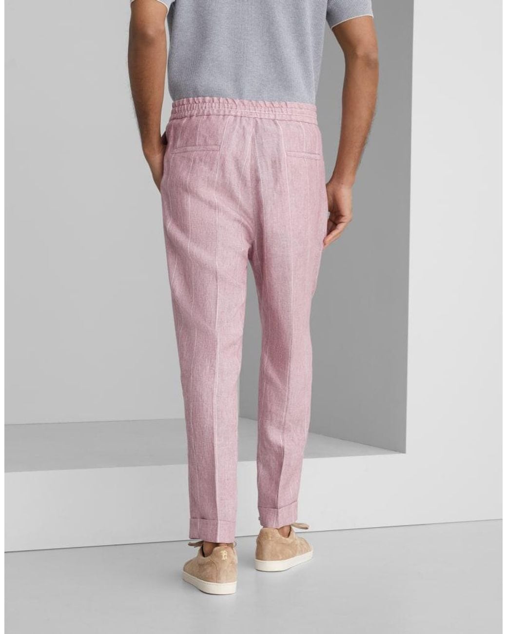 Brunello Cucinelli Pink Linen Relaxed Trousers for men