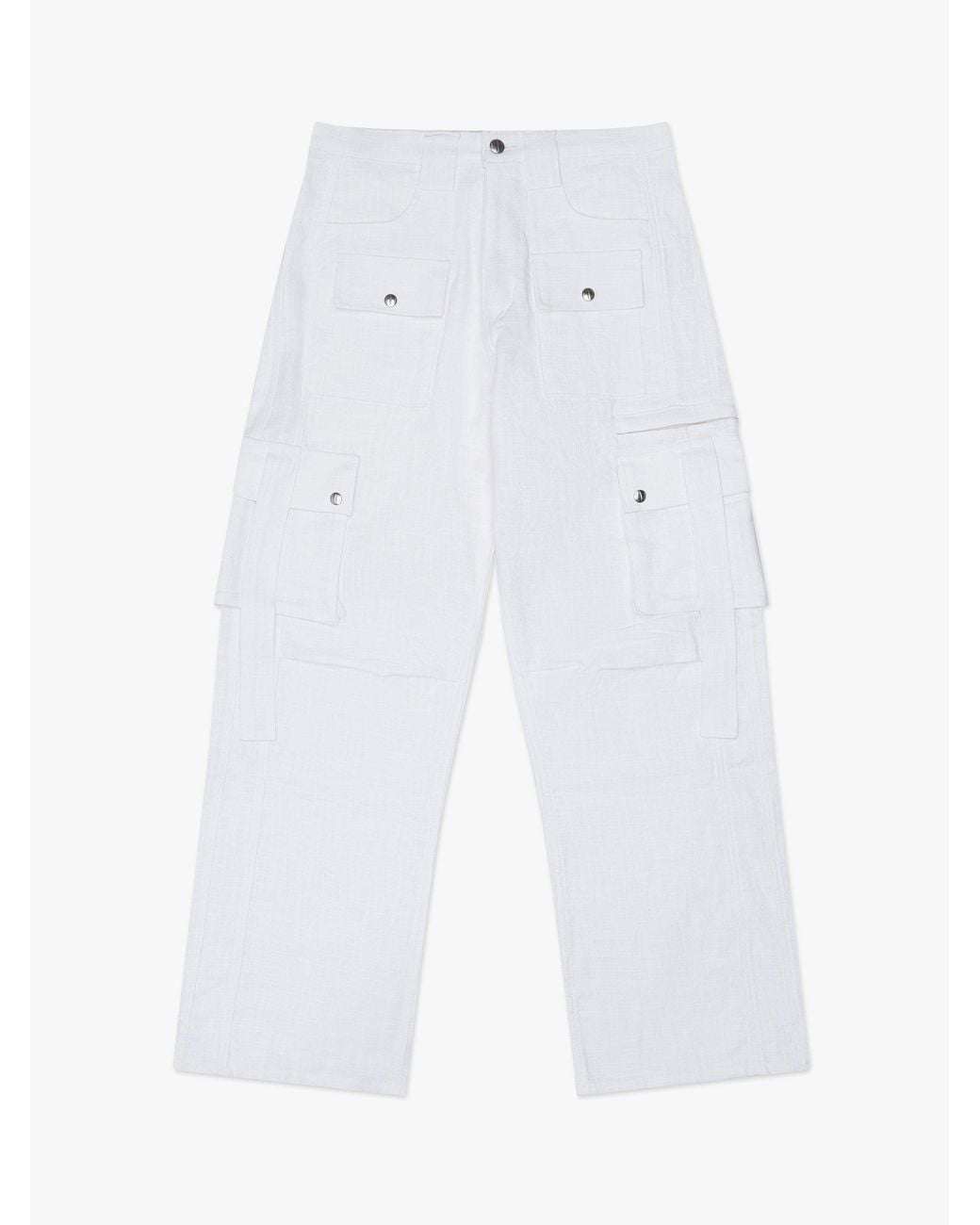 Rhude White Linen Cargo Trousers for men