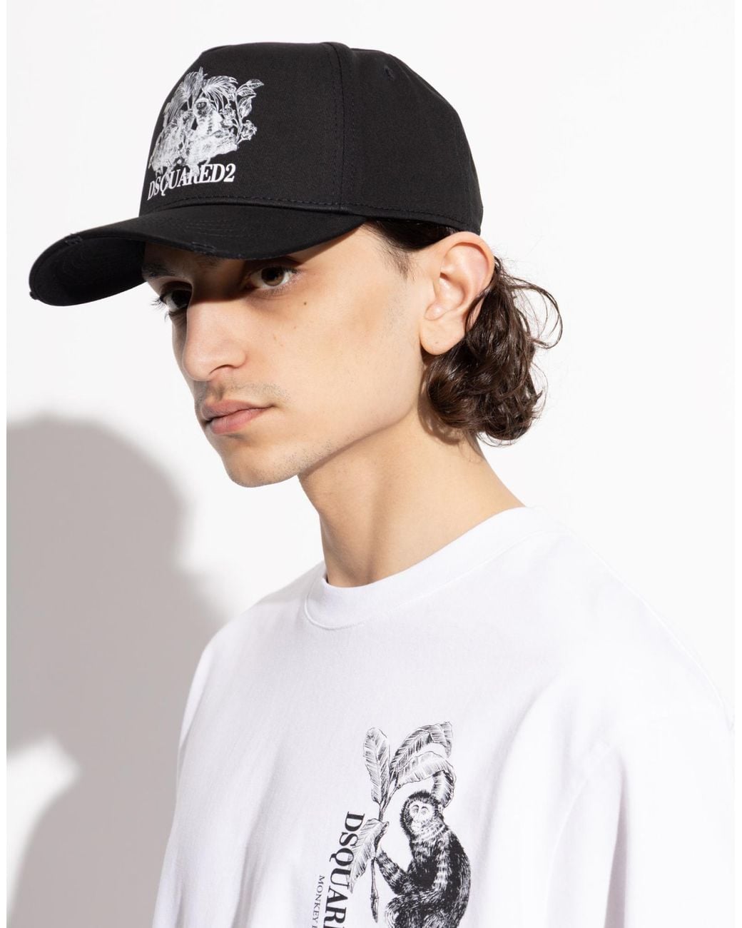 DSquared² Black Monkey Business Logo Baseball Cap for men