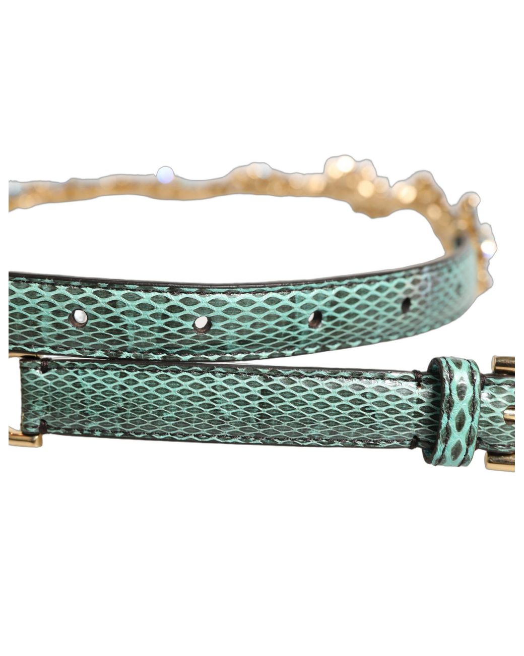 Dolce & Gabbana Green Leather Daisy Crystal Embellished Waist Belt Ayers Real Brass