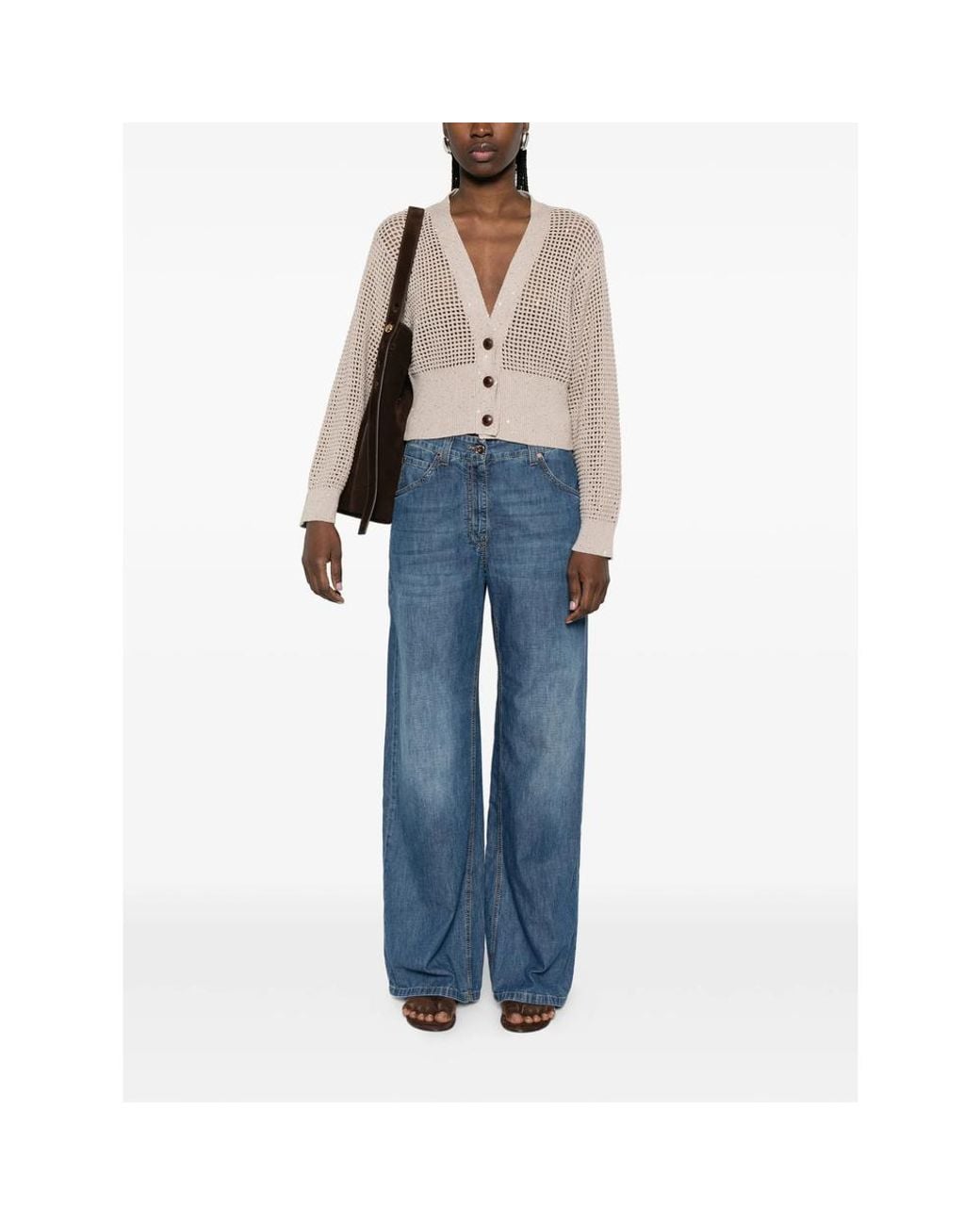 Brunello Cucinelli Natural Cadrigan Sequin Mesh Sweaters And Cardigans