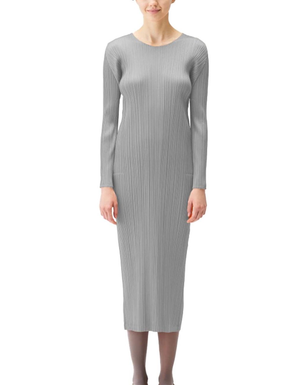 Issey Miyake Gray Pleats Please Dress L