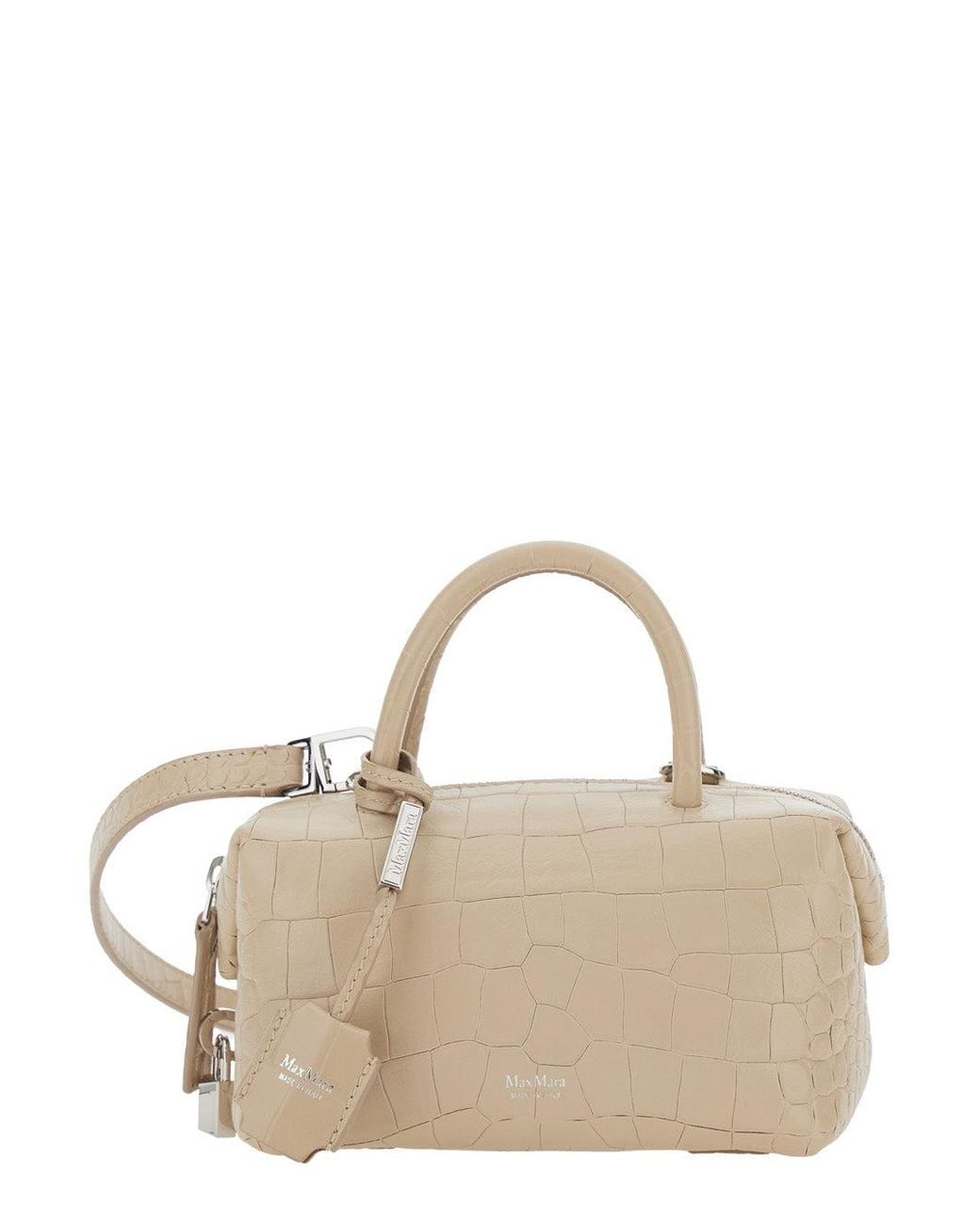 Max Mara Natural 'Holdall' Small Handbag With Adjustable And Removable Shoulder Strap And Embossed Crocodile Effect