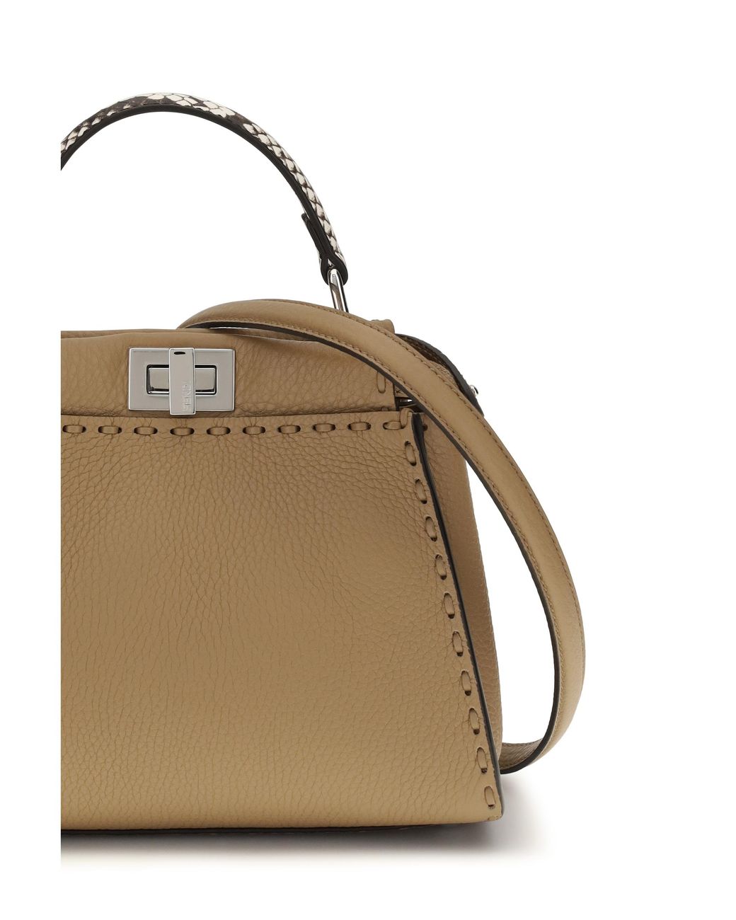 Fendi Metallic Handbag Peekaboo Mini Cappuccino-Roccia Calf Leather Shoulder Bags