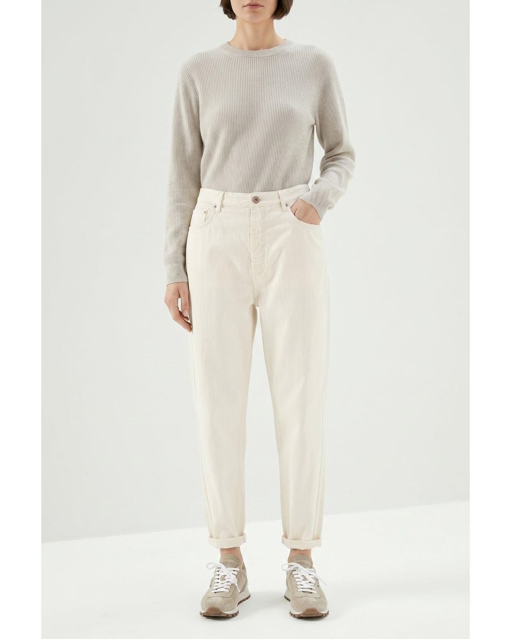 Brunello Cucinelli Natural Relaxed Cotton Trousers
