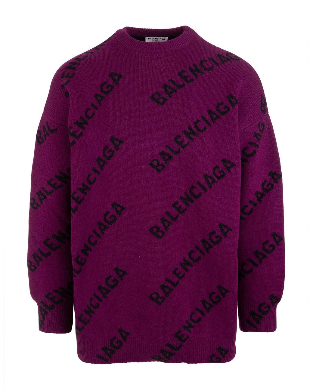 Balenciaga Woman Purple Oversized Sweater With All-over Black Logo ...