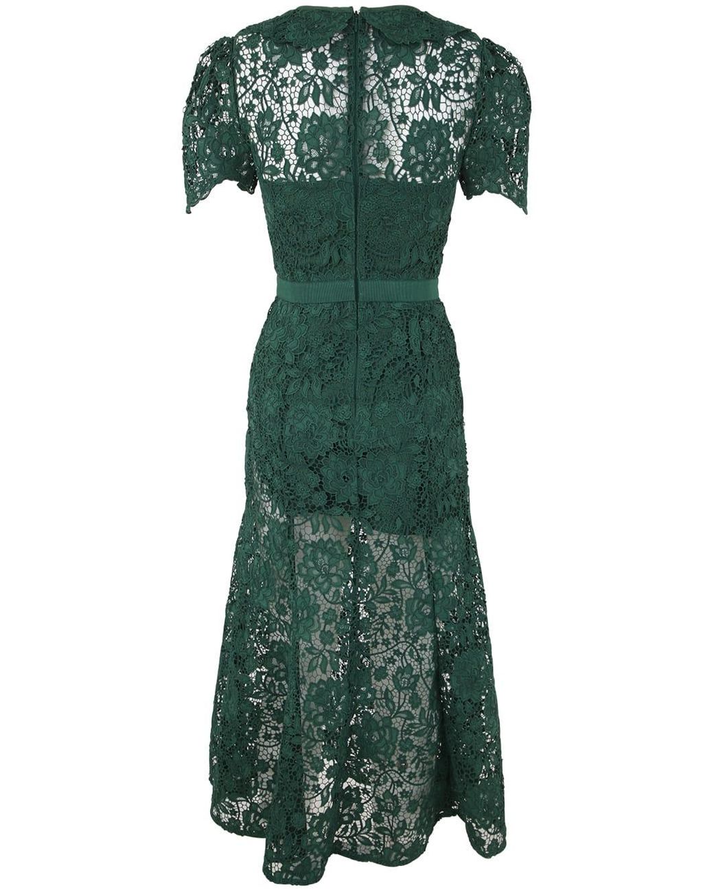 knee length dresses for ladies SELF-PORTRAIT Green Lace Panel Midi Dress Size UK 8 US 4 ladies –  Afashionistastore main image 0