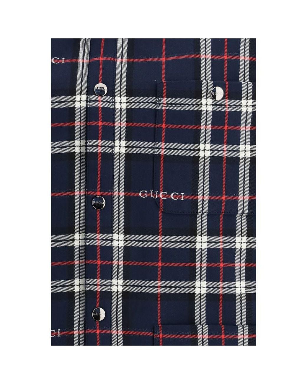 Gucci Blue Gucci Tartan Cotton Jacquard Shirt for men
