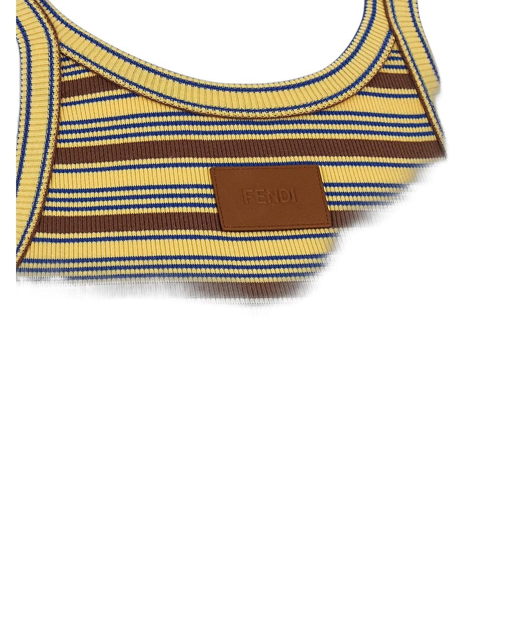 Fendi Yellow Fendi Striped Ribbed Cotton Tank Top