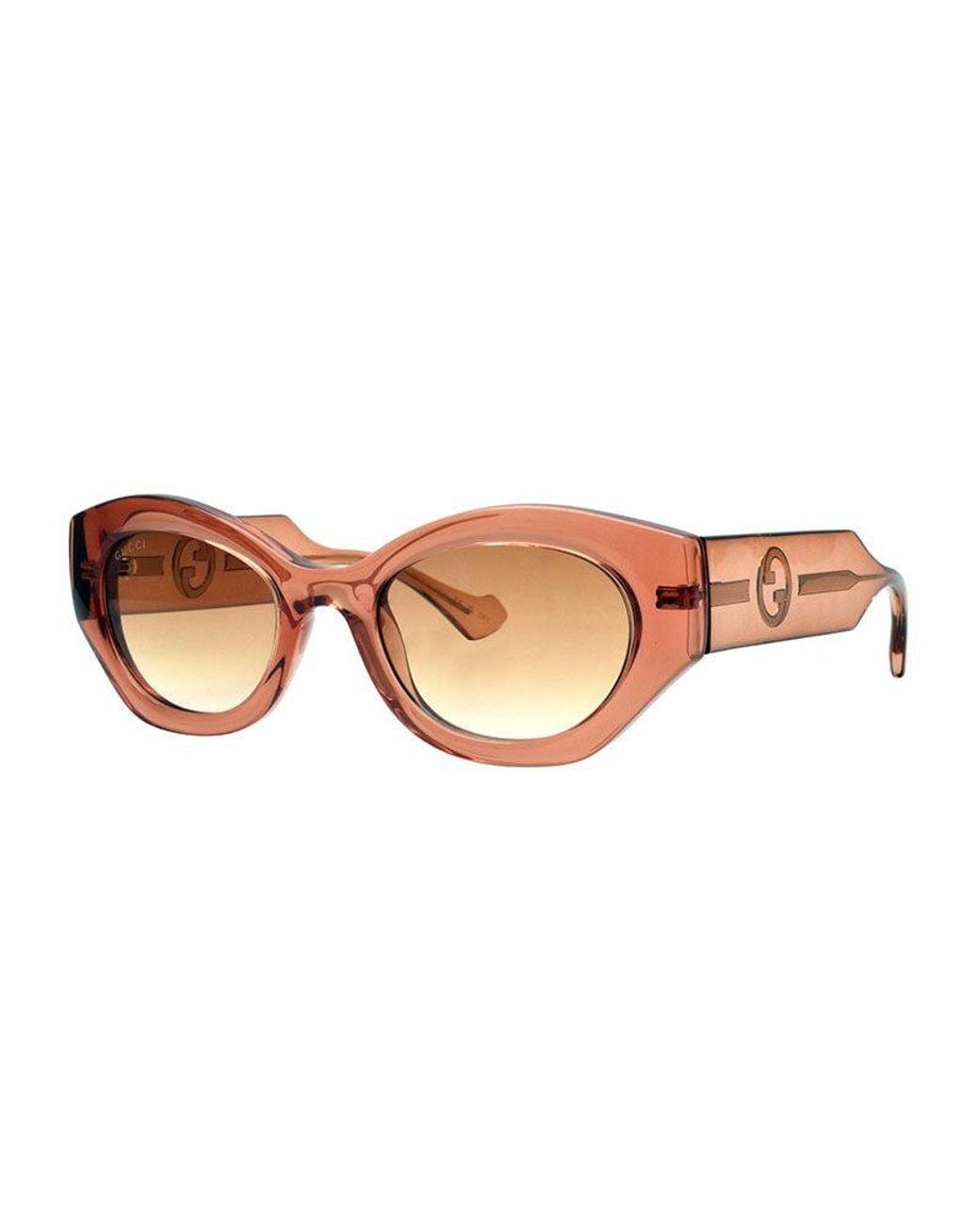 Gucci Brown Sunglasses Oval Full Rim, Transparent Amber Frame And To Light Gradient Lens Gg1553S004