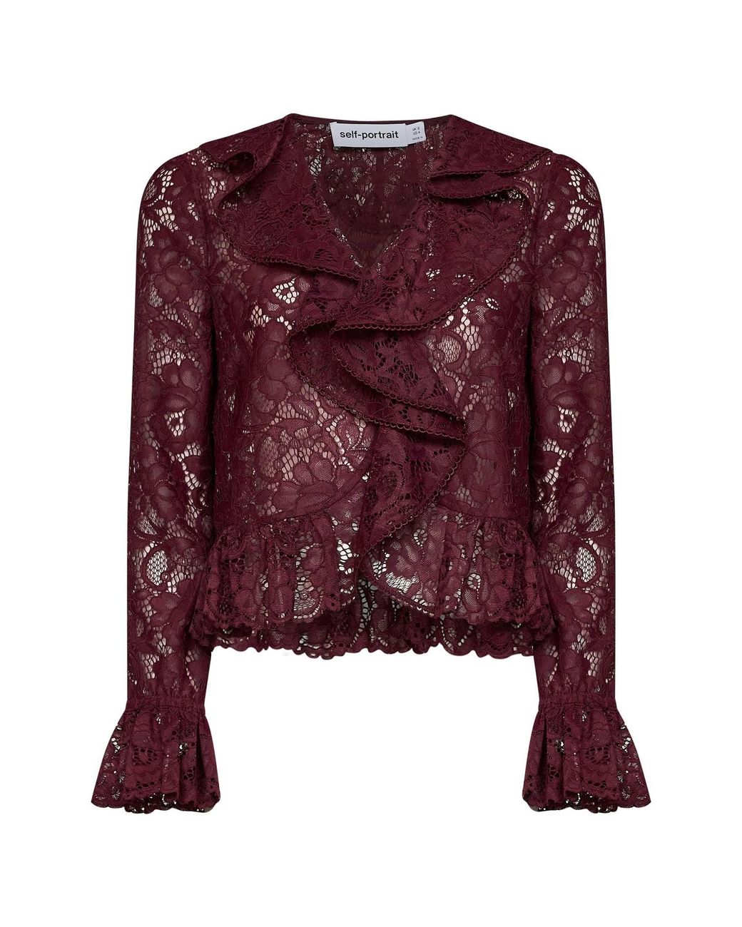 Self-Portrait Red Top Ruffled Lace Polyester Cardigans