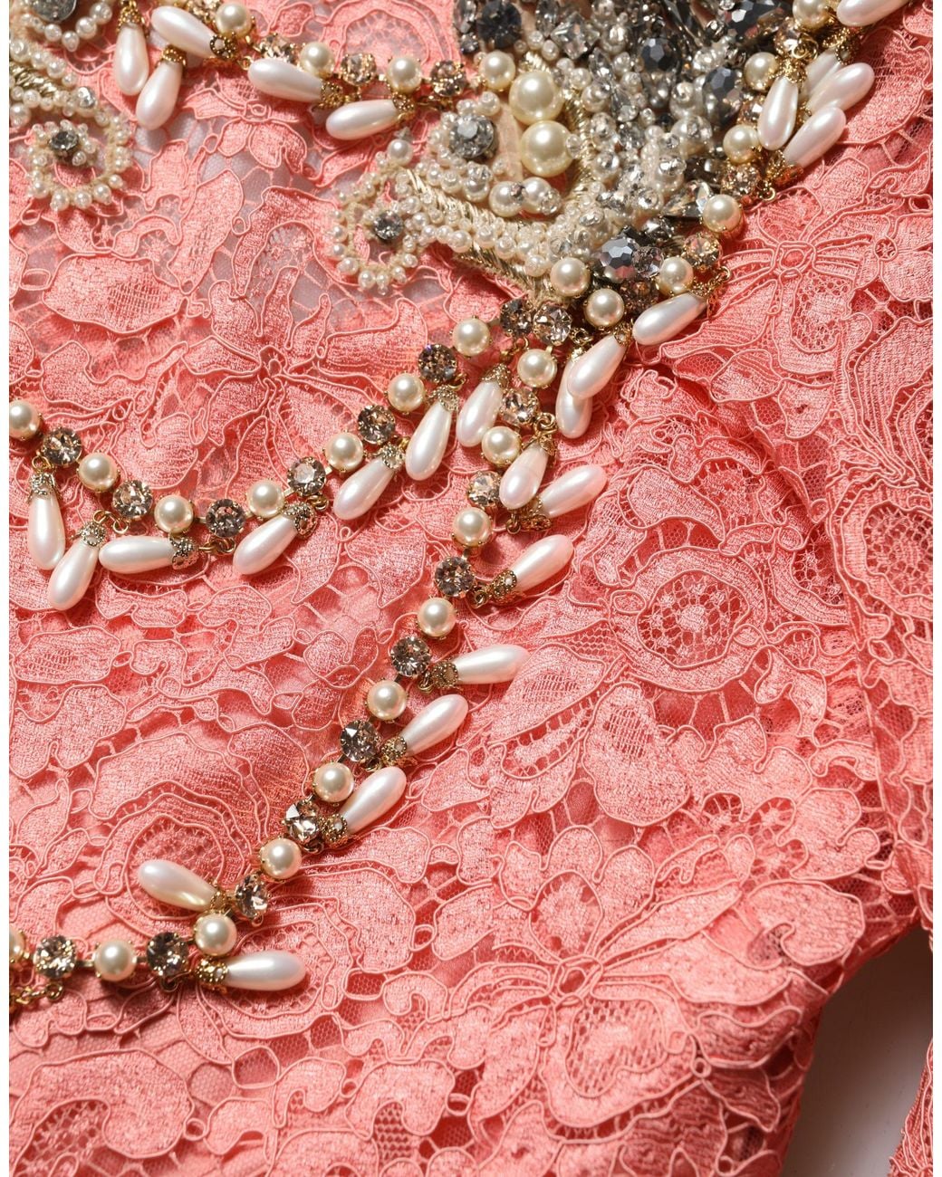 Dolce & Gabbana Pink Embellished Mermaid Lace Gown Dress Viscose Nylon Cotton