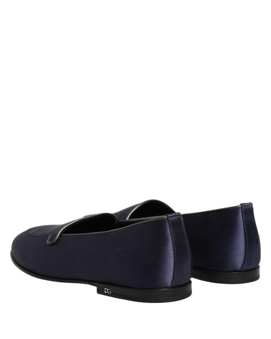 Dolce & Gabbana Black Satin Logo Slip On Flats Loafers Shoes Leather for men