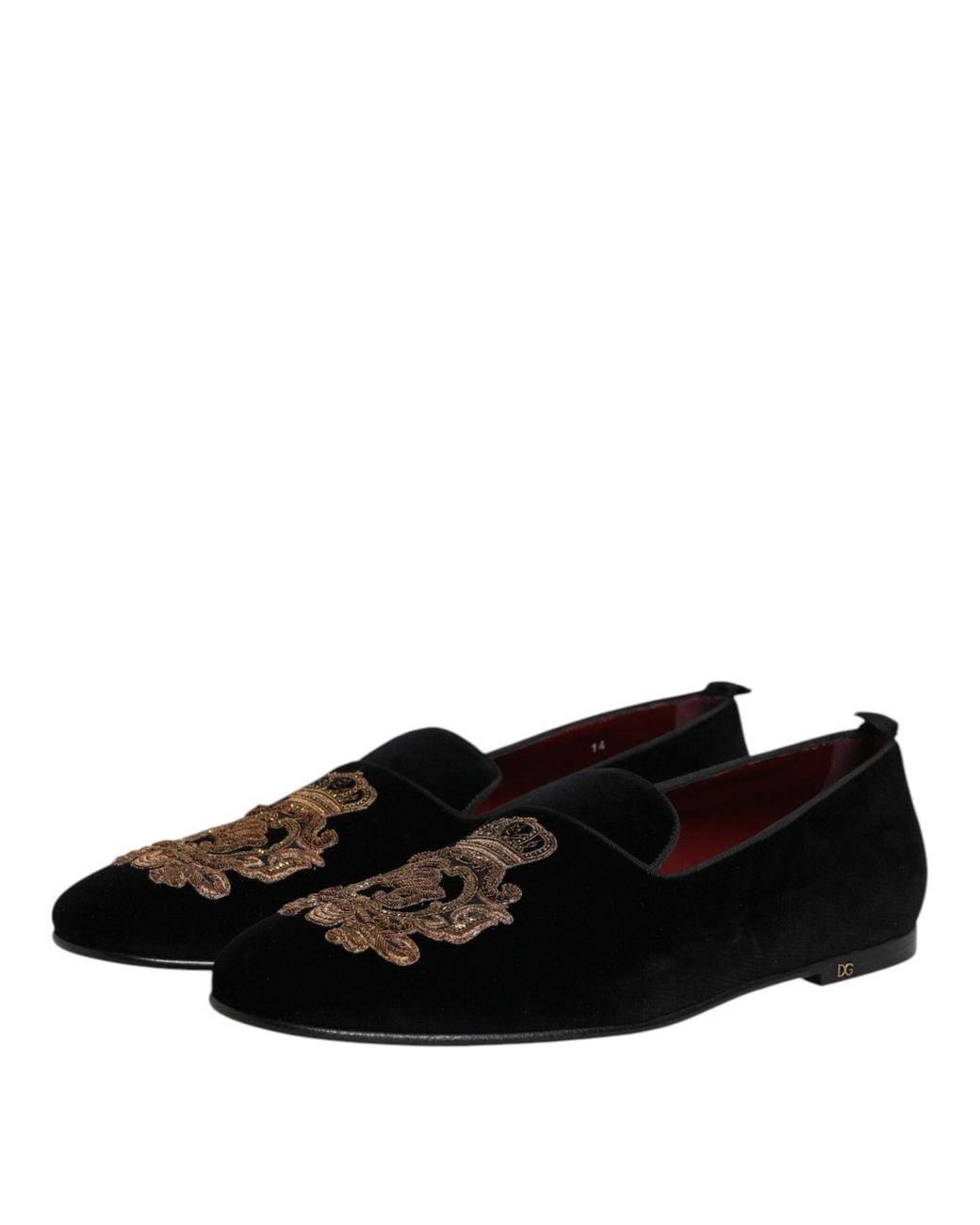 Dolce & Gabbana Black Velvet Gold Crown Mens Loafers Shoes for men