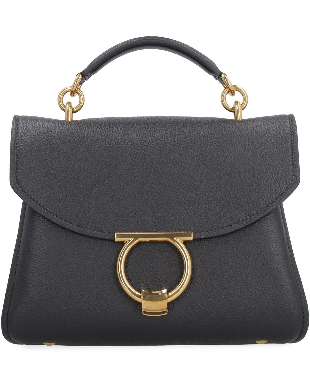 Ferragamo Black Gancini Pebbled Leather Handbag