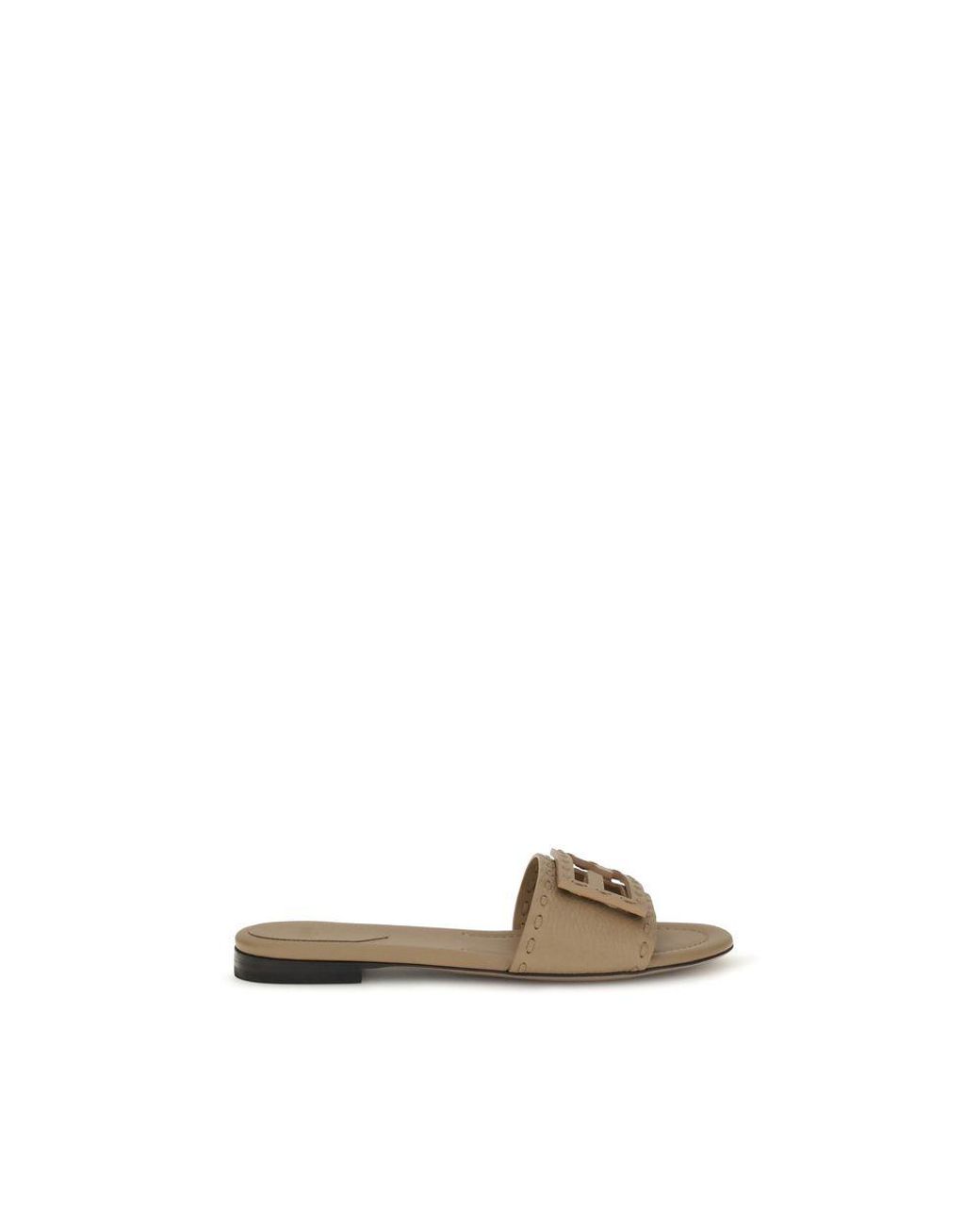 Fendi Natural Beige Calf Leather Bos Taurus Flat Sandals